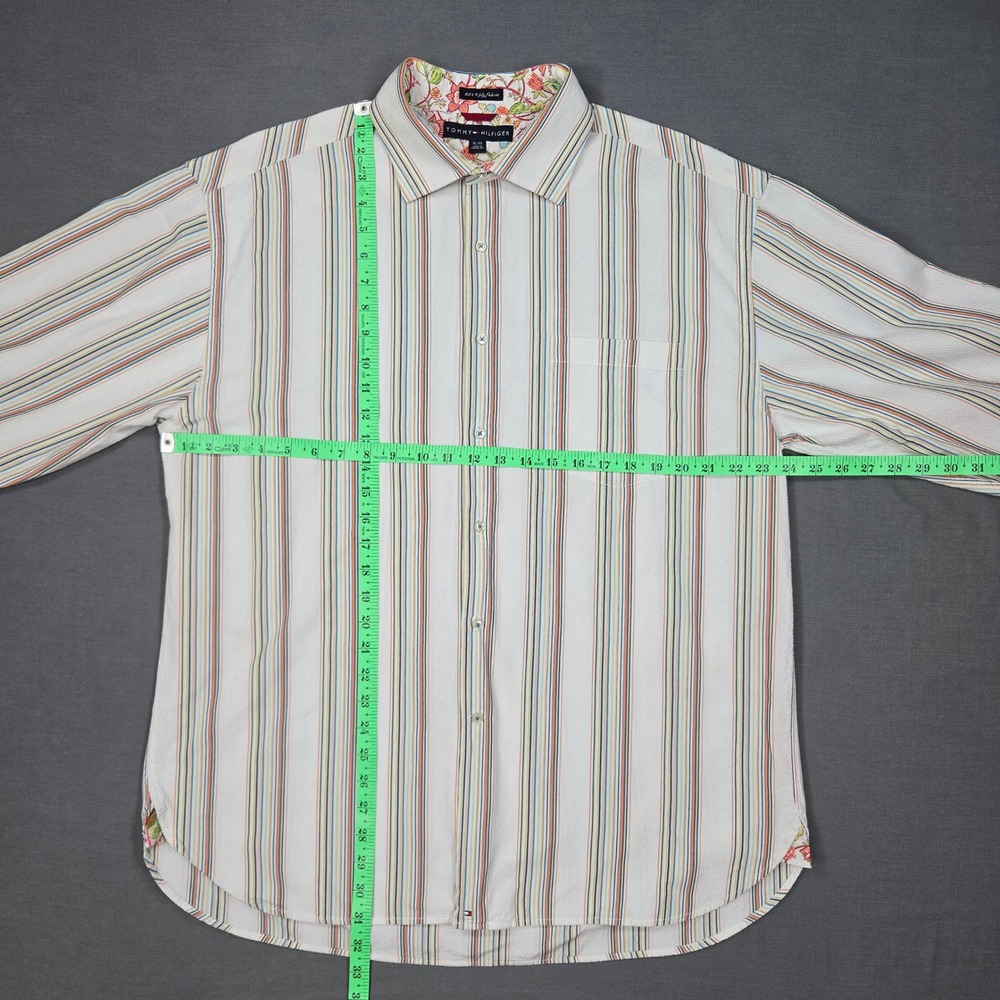 Tommy‎ Hilfiger Mens XL Striped Button Up Shirt 80s 2 Ply Fabric Cotton - Picture 7 of 13
